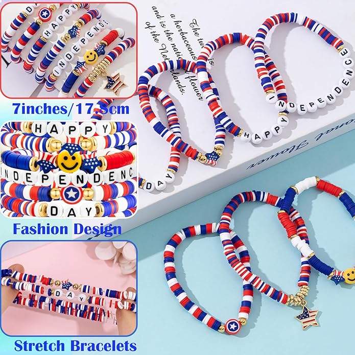Friendship Beaded Bracelets for Women, Stackable Colorful Surfer Boho Clay Bead Stretch Bracelets
