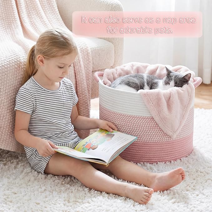 Artfeel 40L Large Cotton Rope Basket, Decorative Woven Blanket Storage - Image 3