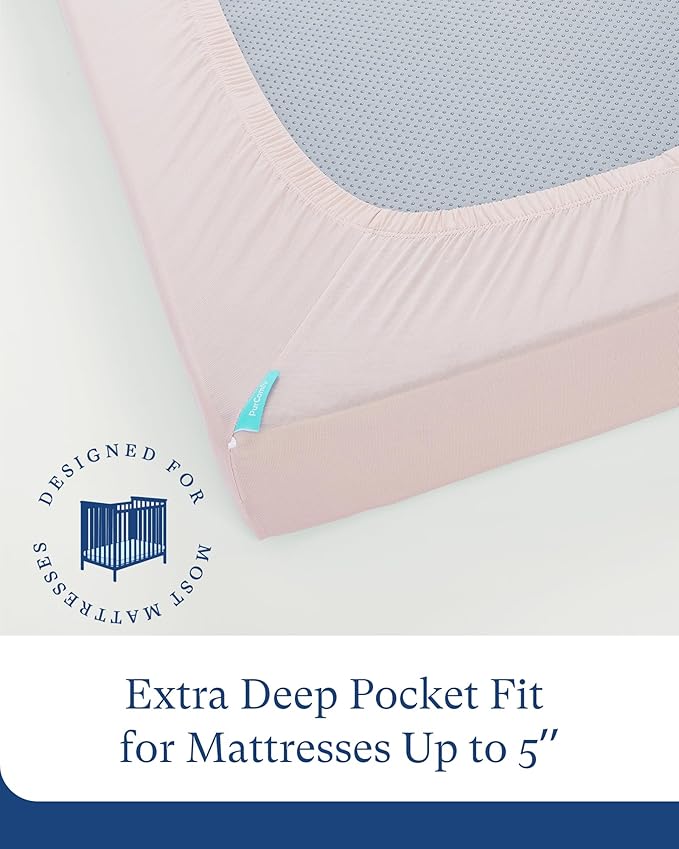 PurComfy Supersoft Pack and Play Sheets Fitted, Premium Bamboo Viscose Mini Crib Sheets, Pack N Play Mattress Sheets, Graco Playard Baby Sheets Neutral for Boys Girls, 5'' Deep Pocket 2-Pack