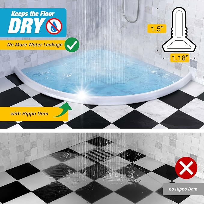 98" White Shower Threshold Water Dam Barrier, 1.5" Tall Water Stopper Strip | - Image 4