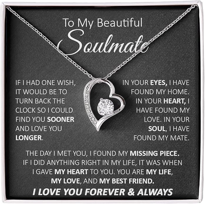 To My Beautiful Soulmate Necklace For Women, Necklace For Wife From Husband, Girlfriend Necklace From Boyfriend, Wife Birthday Gifts From Husband, Gifts Boxes For Women, Soulmate Necklace For Her