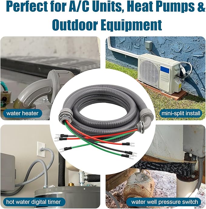 6FT Non-Metallic Liquid-Tight Conduit Kit, 1/2" Pre-Wired Electrical Whip - Image 6