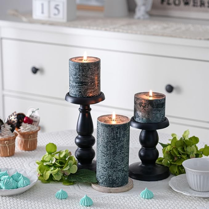 3x4 Inch Dark Green Pillar Candles Set of 3 - Image 5
