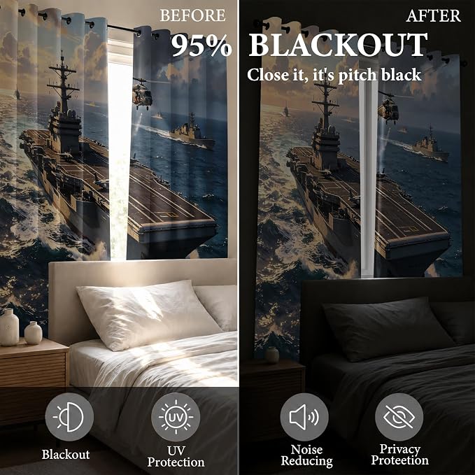 Aircraft Carrier Blackout Curtains 52 x 72 Inch Length Set of 2 | Warship - Image 5