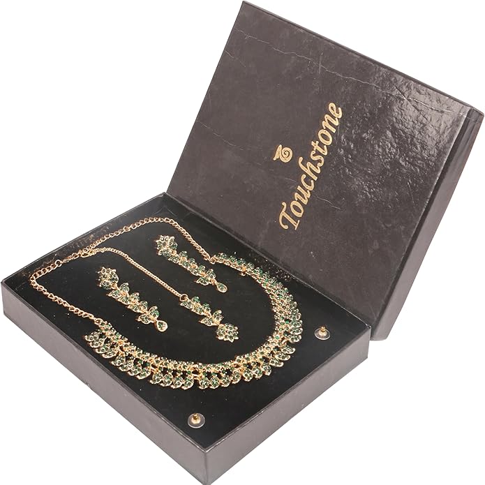 Touchstone Indian wedding jewelry set gold traditional necklaces for women statement rhinestone sets hollywood glamour style crystal stone bridal costume golden necklace