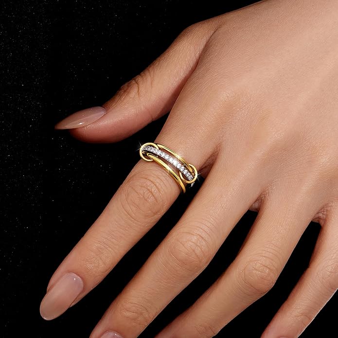 Gelbesty Stackable Gold Silver Band Rings for Women, Statement Chunky Cubic Zirconia Rings, Fashion Unique Designer Mixed Metal Jewelry Size 5/6/7/8/9/10/11