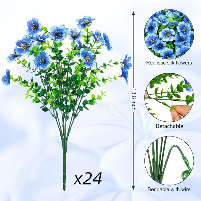 24 Pcs Artificial Flowers for Outdoors Decorations, UV resistant, faux plastic - Image 2