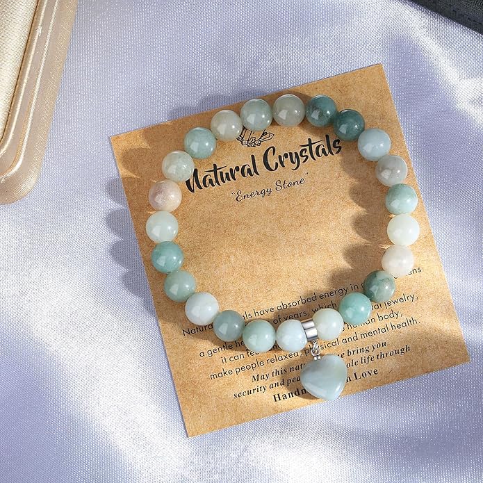 MAIBAOTA Healing Crystal Bracelet for Women, 8 mm Natural Gemstone Beaded Bracelet, Love Heart Bracelet Jewelry Gifts for Birthday Mothers Day Valentine's Day Anniversary
