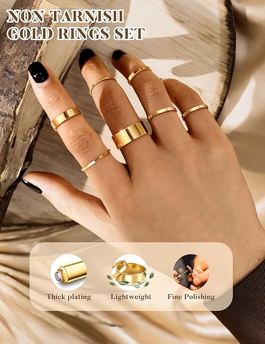 HAIAISO Silver Rings for Women Non Tarnish Stainless Steel Rings Set Dainty Gold Band Ring Stack Simple Stackable Thumb Pinky Ring for Multiple Size