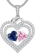 LOUISA SECRET Sparkling Double Heart Birthstone Necklaces for Women, 925 Sterling Silver Fine Jewelry, Pendant Heart Necklaces Birthday Anniversary Christmas Gift for Women Wife Mom Girlfriend Lady