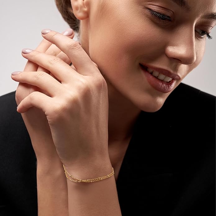 Gold Bracelets for Women 14K Gold Bracelets for Women Beaded Bracelet Two-Strand Structure Trendy Layered Bracelet for Womens