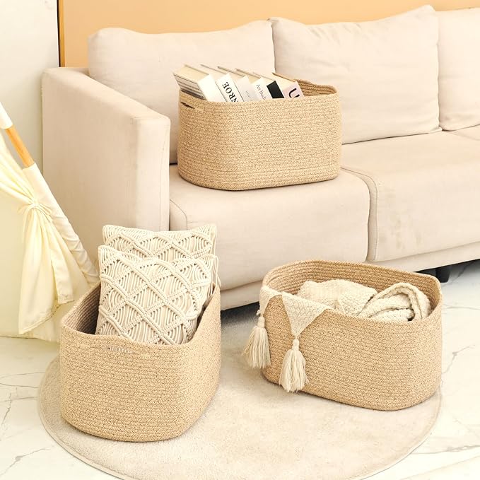 ICERZCZ Large Storage Baskets for Organizing Shelves, Woven Cotton Rope Bins - Image 6