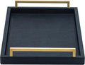 XIGEXIGE Black Faux Leather Serving Tray, 17x12 inches, Brushed Gold Handles by XIGEXIGE