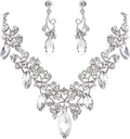 BriLove Women's Costume Fashion Crystal Floral Vine Leaf Statement Necklace Dangle Earrings Set