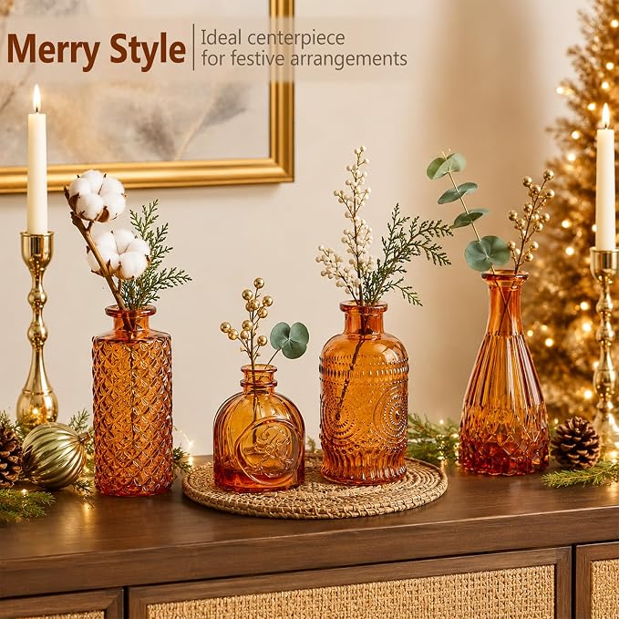 UPBUD Amber Glass Bud Vases Set of 5, Vintage Vase - Image 7