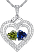 LOUISA SECRET Sparkling Double Heart Birthstone Necklaces for Women, 925 Sterling Silver Fine Jewelry, Pendant Heart Necklaces Birthday Anniversary Christmas Gift for Women Wife Mom Girlfriend Lady