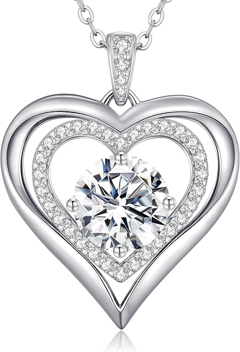 Valentine's Day Gift Moissanite Heart Pendant Necklaces for Women, 925 Sterling Silver Necklace Engraved with 'I LOVE YOU', Ideal Anniversary Birthday Jewelry Gifts for Mom Wife Girlfriend Daughter Her