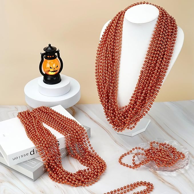YAXINRUI 72 PCS Orange Bead Necklace, Orange Mardi Gras Beads, 33 Inch Halloween Beaded Necklace for Mardi Gras Christmas Halloween Festive Events