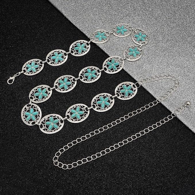 Women's Concho Chain Belt Western Cowgirl Metal Waist Chain Belt for Dress