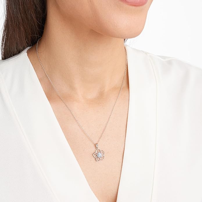 Amazon Collection Genuine or Created Gemstone Birthstone Flower Pendant Necklace with Chain in Sterling Silver, 18"