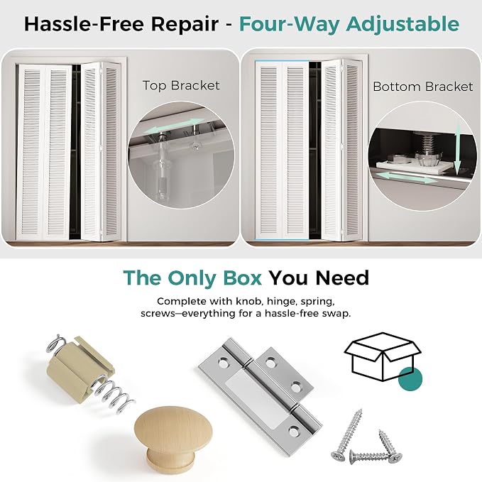 Closet Bifold Door Hardware & 60 Inch Track, 5 ft Bi Folding Door Rail Kit | - Image 8