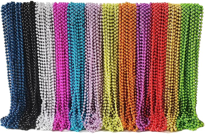 144 Pcs Mardi Gras Beads Necklaces, 12 Color 31.5 Inch 7mm Necklaces For Decorations, Party Favors, Carnivals, Parade