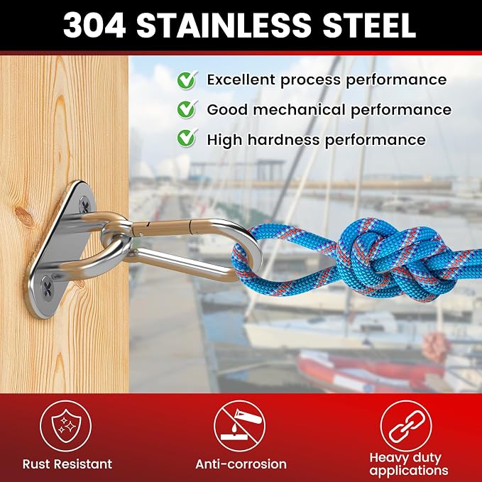 304 Stainless Steel Pad Eye Snap Hook, M5 Ceiling Hook 500Lb, Yoga Gym Equipment - Image 5