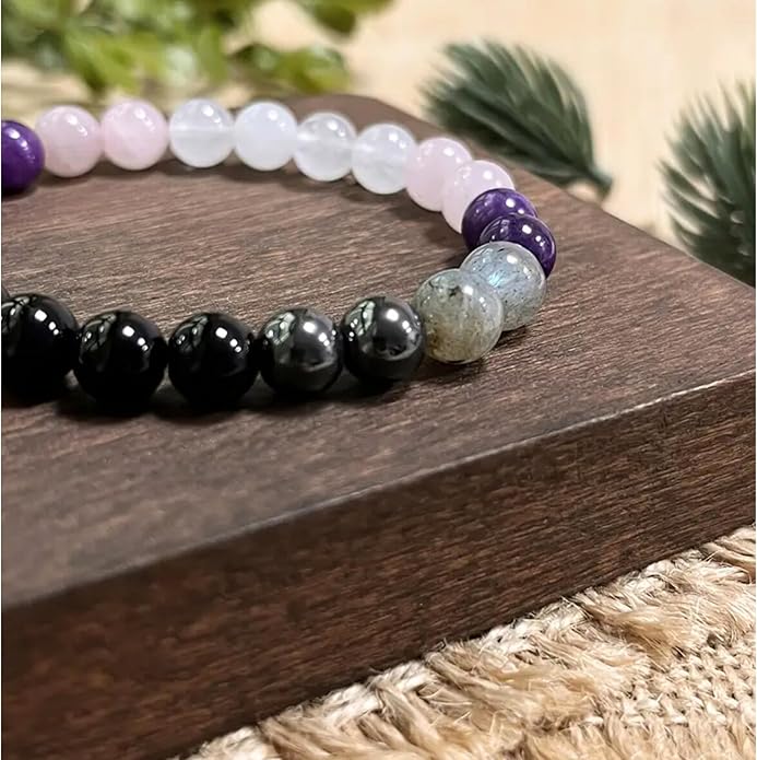 Valentines Days Gift Empath Protection Beaded Crystal Bracelet – Natural Stone Jewelry with Onyx, Amethyst, Labradorite, Rose Quartz & White Jade Easter Basket Christmas Baptism Birthday Healing Gifts
