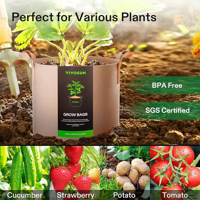 VIVOSUN 5-Pack 2 Gallon Plant Grow Bags Fabric Pots - Image 7