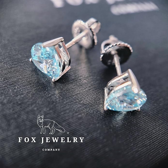 14K White Gold Moissanite Earrings Men & Women, Solid Gold Simulated Diamond and Lab Diamonds Studs for Men & Women, 1ct - 2ct Round, Princess, Heart, Halo Cut, Dangle, Lever or Screw Back Earrings, VVS1, D Color, Pink or Blue - Luxury Gift Box