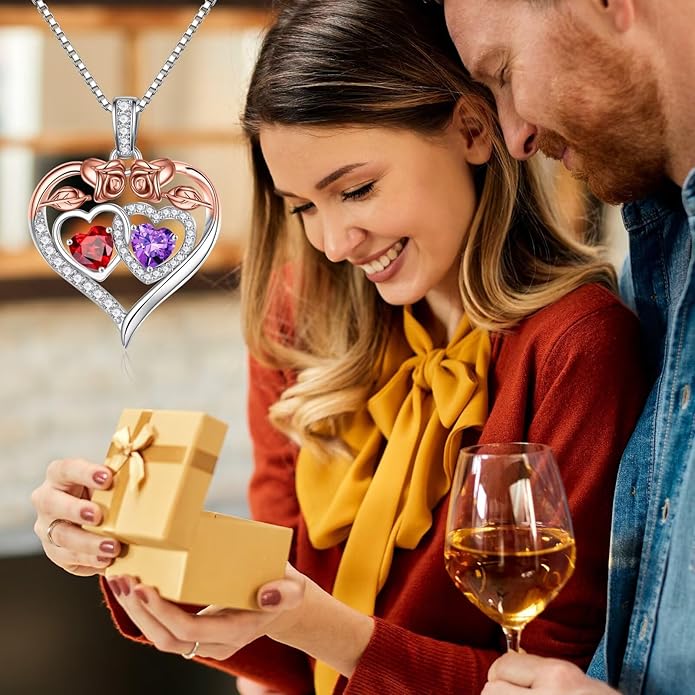 Iefil Valentines Day Gifts for Her - 925 Sterling Silver Rose Heart Necklaces for Women, Anniversary Birthday Gifts for Wife Girlfriend Mom