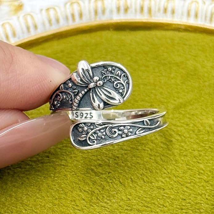 Adjustable Rings 925 Sterling Silver Jewelry Witch Hat Fox Dolphin Butterfly Dragonfly Spoon Ring Gifts for Women Men Lover Anniversary Birthday Graduation Christmas Valentine's Day Mother's Day