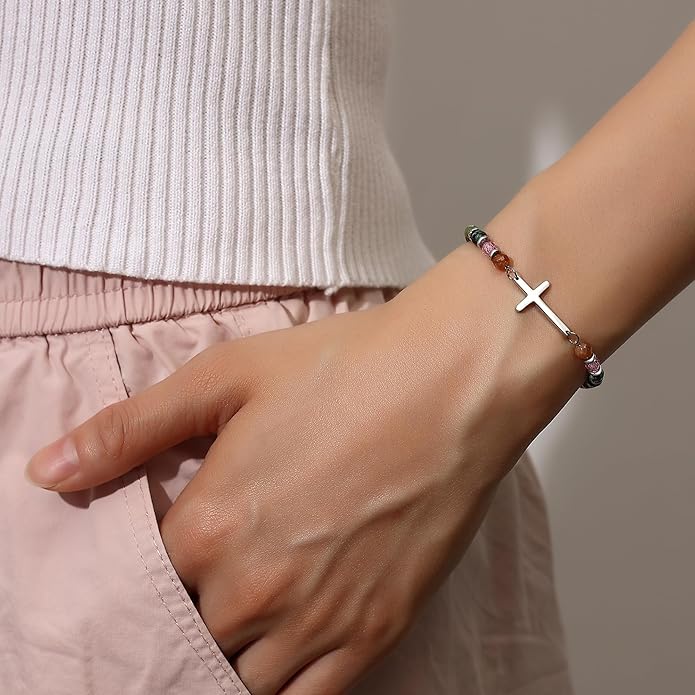 TONY & SANDY Christian Cross Bracelet for Women, Valentine's Day Gifts for Her, Confirmation Baptism Easter Gifts, Unique Gift for Friends Daughter Mom Sister in Christ Birthday Christmas