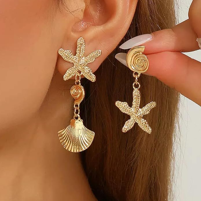 Gold Starfish Earrings for Women Trendy Dainty Starfish Statement Stud Earrings Hypoallergenic Summer Beach Ocean Coastal Jewelry