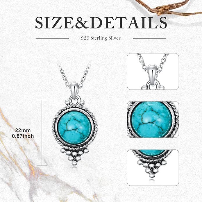 Genuine Turquoise Hexagon/Star/Rectangle/Teardrop/Heart/Triangle/Circle Necklaces for Women 925 Sterling Silver Long Boho Pendant Western Jewelry Gifts for Women Girls