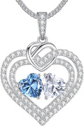 LOUISA SECRET Sparkling Double Heart Birthstone Necklaces for Women, 925 Sterling Silver Fine Jewelry, Pendant Heart Necklaces Birthday Anniversary Christmas Gift for Women Wife Mom Girlfriend Lady