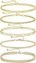 DEARMAY Dainty 14K Gold Plated Ankle Bracelets for Women, Waterproof 14K Gold Plated Link Chain Anklets Non Tarnish Set Pack Summer Beach Jewelry Gift