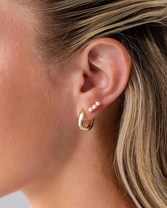 PAVOI 14K Gold Plated 925 Sterling Silver Posts Mini Stud Flat Back Earrings for Women | Helix Cartilage Piercing Jewelry | Dainty Pearl Star Cluster Cubic Zirconia Lotus Climber Screw Backs