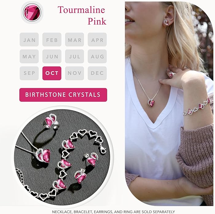 Leafael Infinity love Heart Birthstone Stud Earrings for Women, Valentine's Day Gifts for Mom, Wife, and Her, Silver Plated Birthday Jewelry