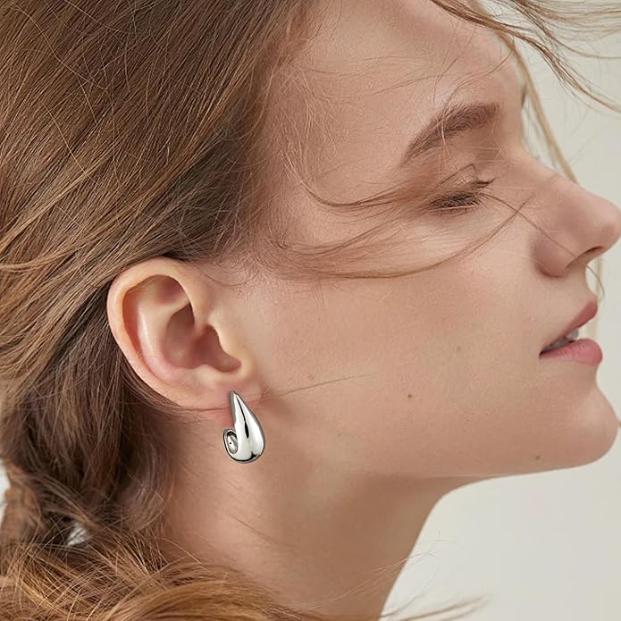 Gacimy Chunky Earrings for Women, Teardrop Earrings with 925 Sterling Silver Post, 14K Gold Plated Statement Drop for Women