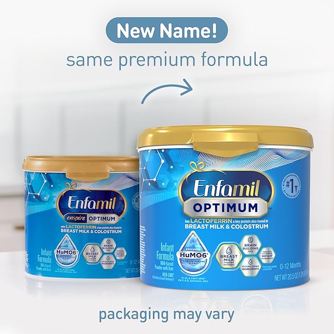 Enfamil Optimum (Enspire), Our Closest Formula to Breast Milk, Immune-Supporting Lactoferrin and Brain-Supporting DHA Baby Formula, Powder 20.5 Oz Tub, Pack of 4