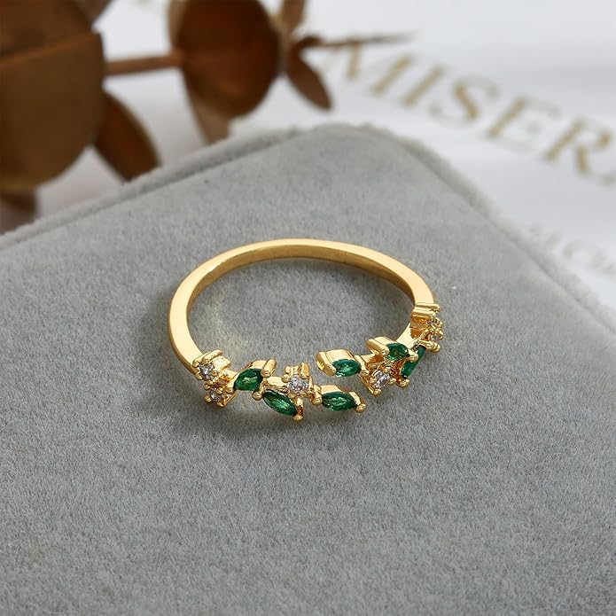 Sora Tuki Rings for Women Adjustable Leaf Ring Dainty Stackable Rings for Women Unique Purple Blue Red Green Ring for Women Trendy Jewelry