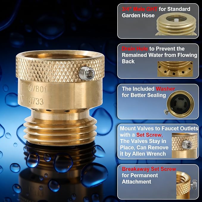 5 Pack SUNROAD Lead-Free Brass 3/4" Inch MHT Hose Bibb Connector Backflow - Image 4