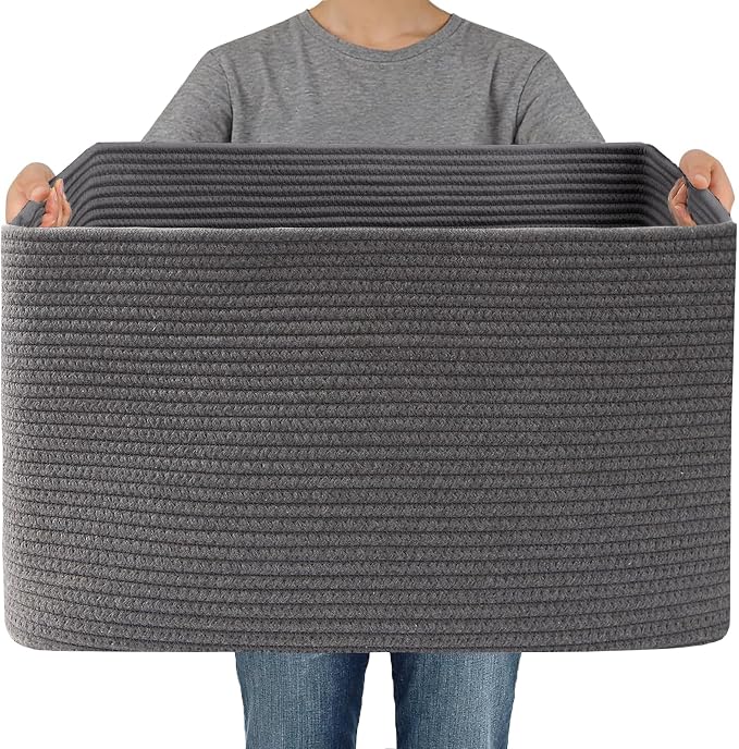 JMvicyroam 96L Large Woven Cotton Rope Blanket Basket, Freestanding by JMvicyroam