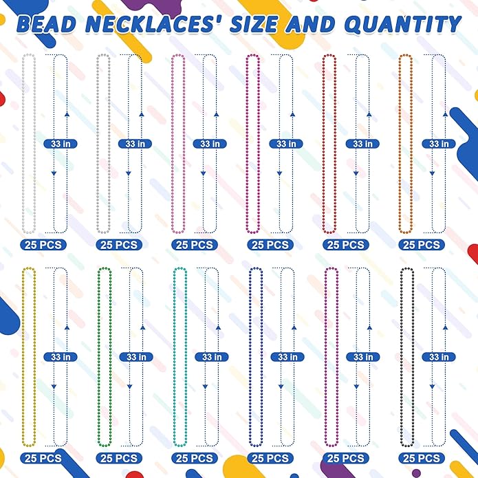 300PCS Mardi Gras Beads Bulk, Mardi Gras Beads Necklace, Parade Throw Accessories Set Decorations Party Supplies
