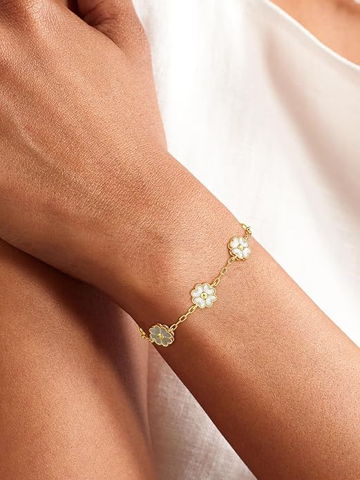 14K Gold Plated Clover Bracelets for Women Flower Four Leaf Link Bracelets Trendy Jewelry Gifts for Women