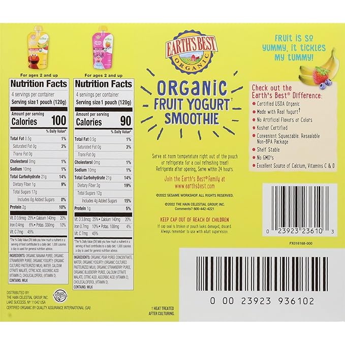 Earth's Best Sesame Street Smoothie Variety Pack, 33.6oz (Pack of 8)