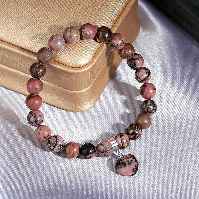 MAIBAOTA Healing Crystal Bracelet for Women, 8 mm Natural Gemstone Beaded Bracelet, Love Heart Bracelet Jewelry Gifts for Birthday Mothers Day Valentine's Day Anniversary