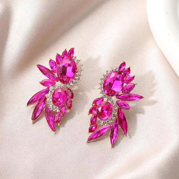 Vintage Rhinestone Statement Earrings Fancy Crystal Cluster Drop Dangle Earrings for Women