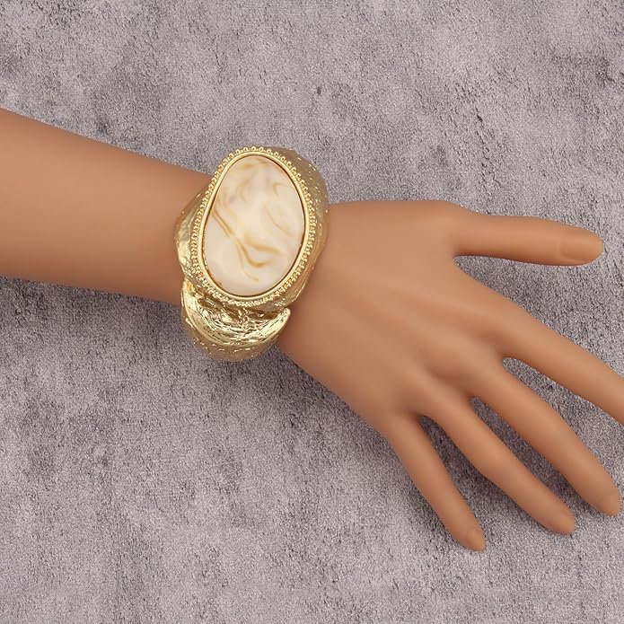 Gold Cuff Bracelet for Women Silver Beaded Bracelets Open Bangle Stackable Stretch Bead Bracelet Boho Jewelry Gifts for Wife Couple